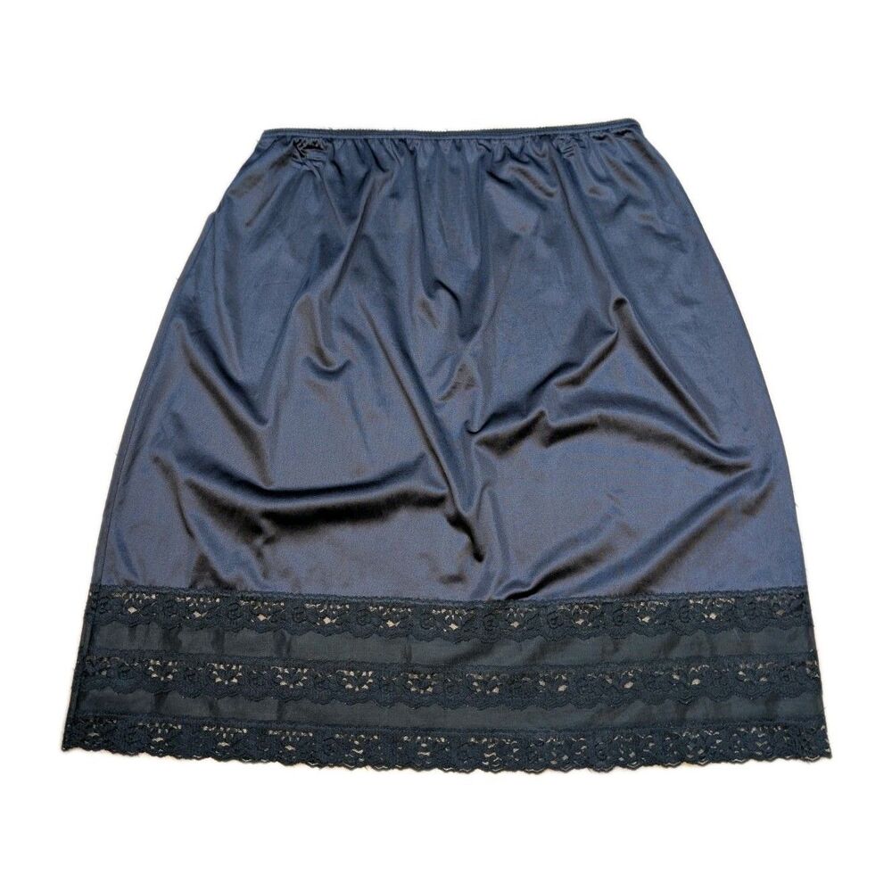 Vintage Beau Trix Black Half Slip Skirt XXXL Silky Nylon 6.5" Lace Trim